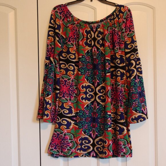 Win Win Colorful Bell Sleeve Tunic Top/Mini Dress Size Large/XL Fun and Funky - Picture 1 of 11